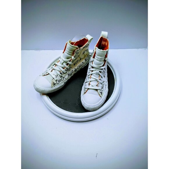 Converse "Not A Chuck" Youth High-Top Sneakers Size 3 White & Orange Text Design - Picture 2 of 8
